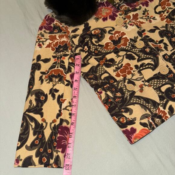 ATL Studio Brocade Floral Removeable Faux Fur Short Jacket Size 6P Button Up - Picture 5 of 10